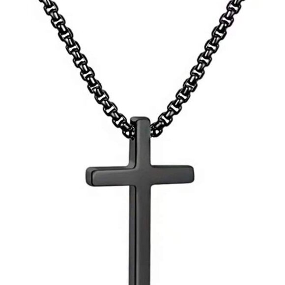 Cross Necklace for Men, Silver Black Gold Stainless Steel Plain Cross Pendant Ne - Picture 1 of 8